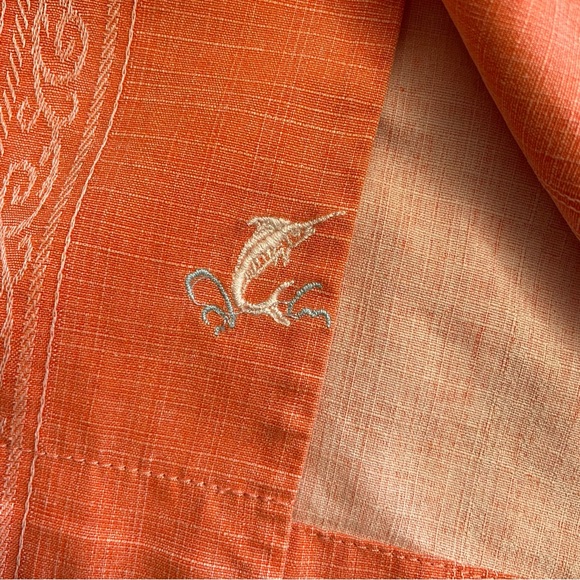 Tommy Bahama 100% Silk Maui Border Shirt Button Up Orange Coral Men’s XL - Picture 9 of 11